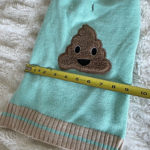 "POOP" EMOJI TURQOIUSE DOG SWEATER SIZE LG - Picture 6 of 6